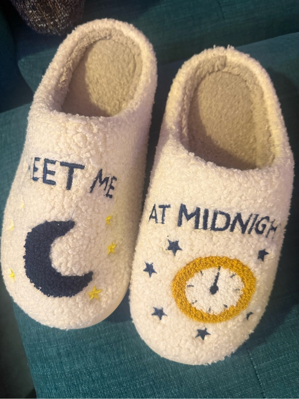 Kids Cozy Taylor Swift ‘Midnight’ Slippers - Cream with Navy & Yellow Accents